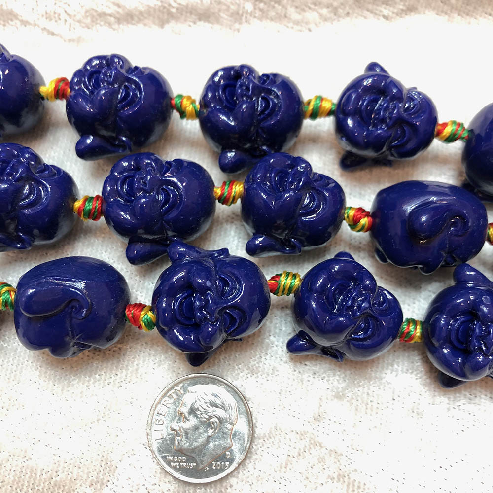 Dark Blue Composite Large Carved Buddha Head Beads