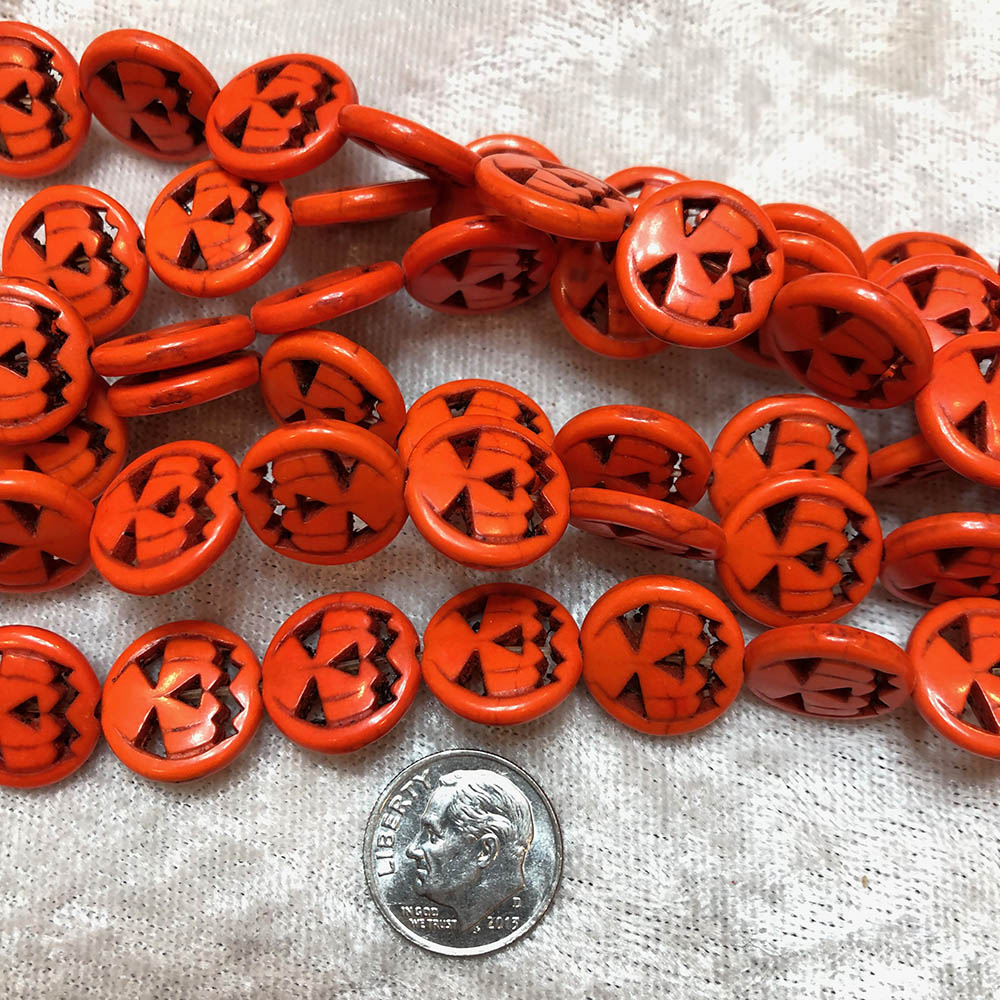 Orange Howlite Flat Jack O' Lantern Beads