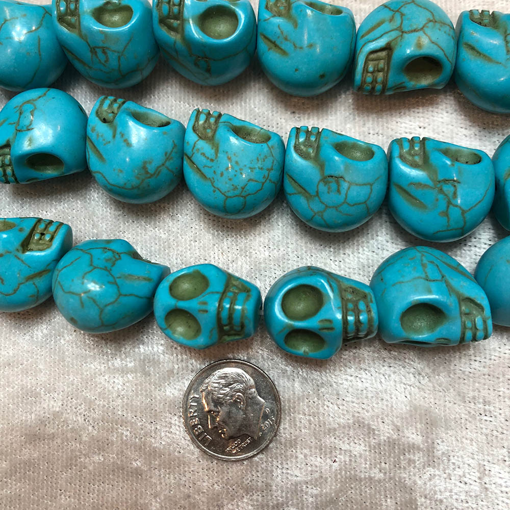 Large Turquoise Blue Howlite Skull Beads