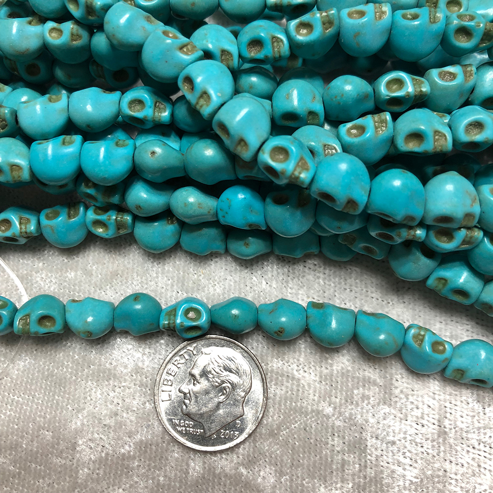 Extra Small Turquoise Blue Howlite Skull Beads