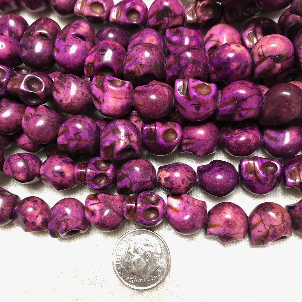 Medium Dark Purple Howlite Skull Beads