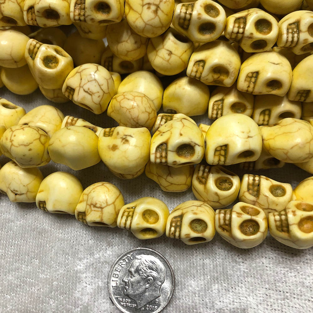 Medium Yellow Howlite Skull Beads