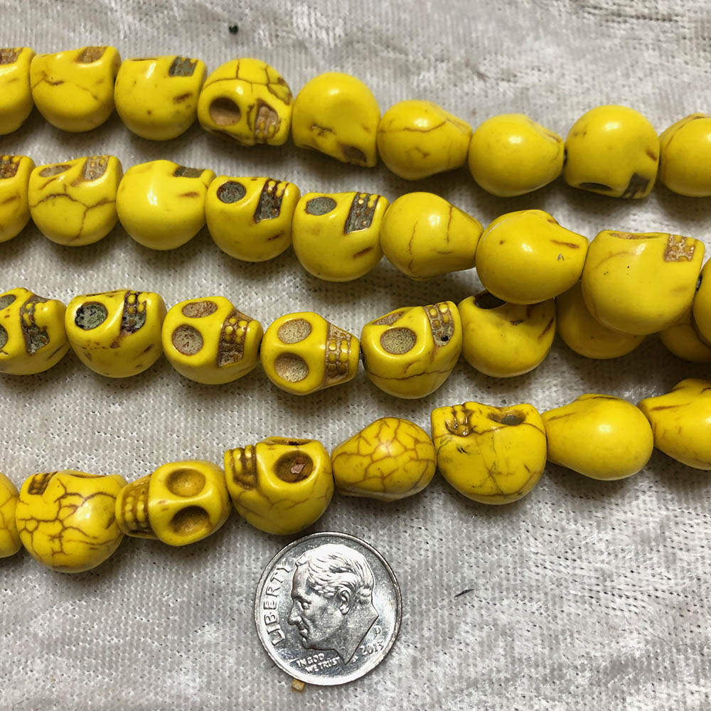 Medium Yellow Howlite Skull Beads