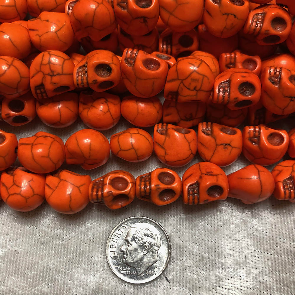 Medium Orange Howlite Skull Beads