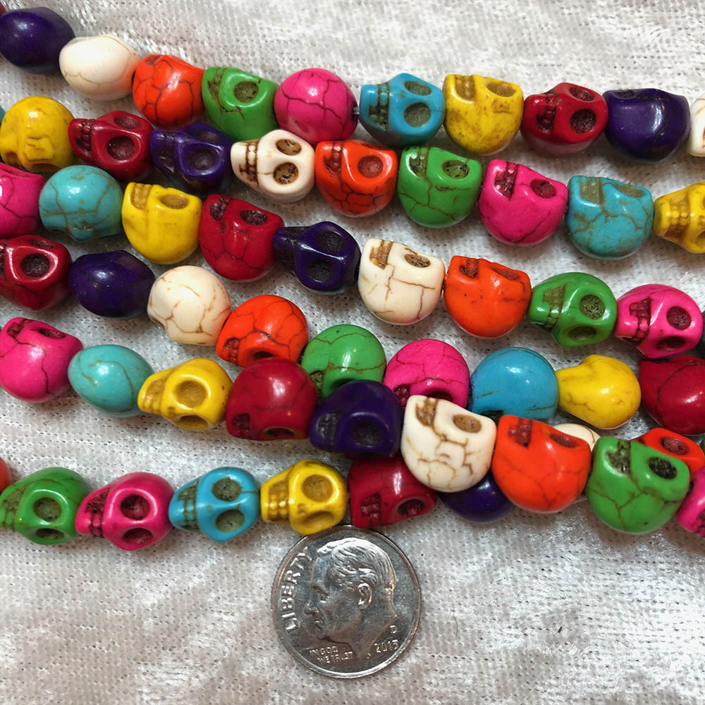 Small Multi Color Howlite Skull Beads