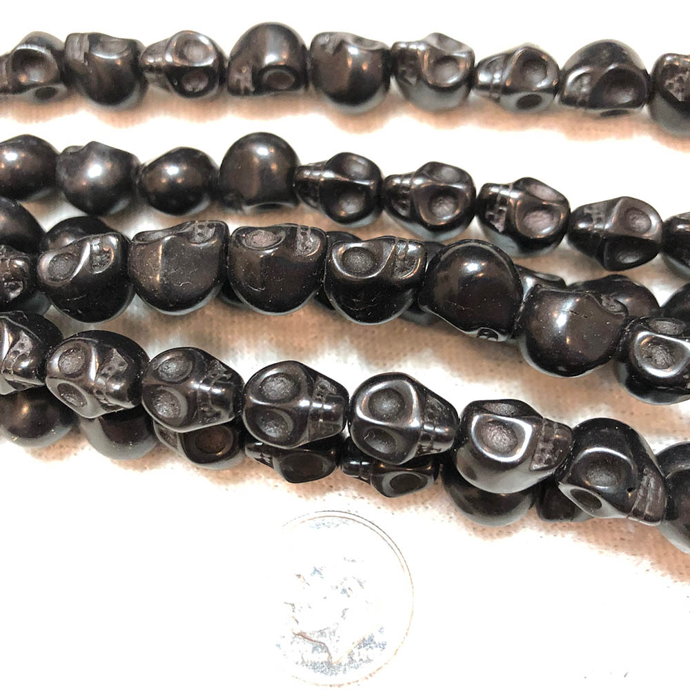 Small Black Howlite Skull Beads