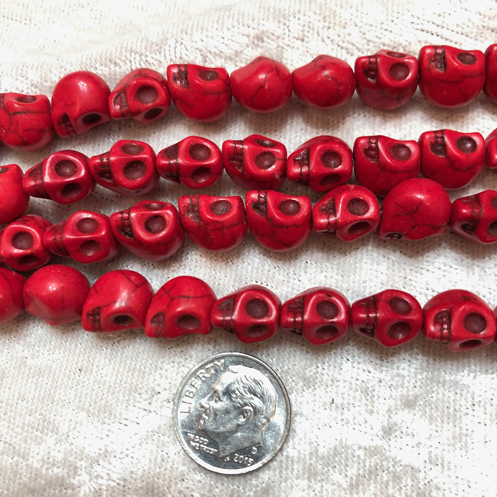 Small Red Howlite Skull Beads.