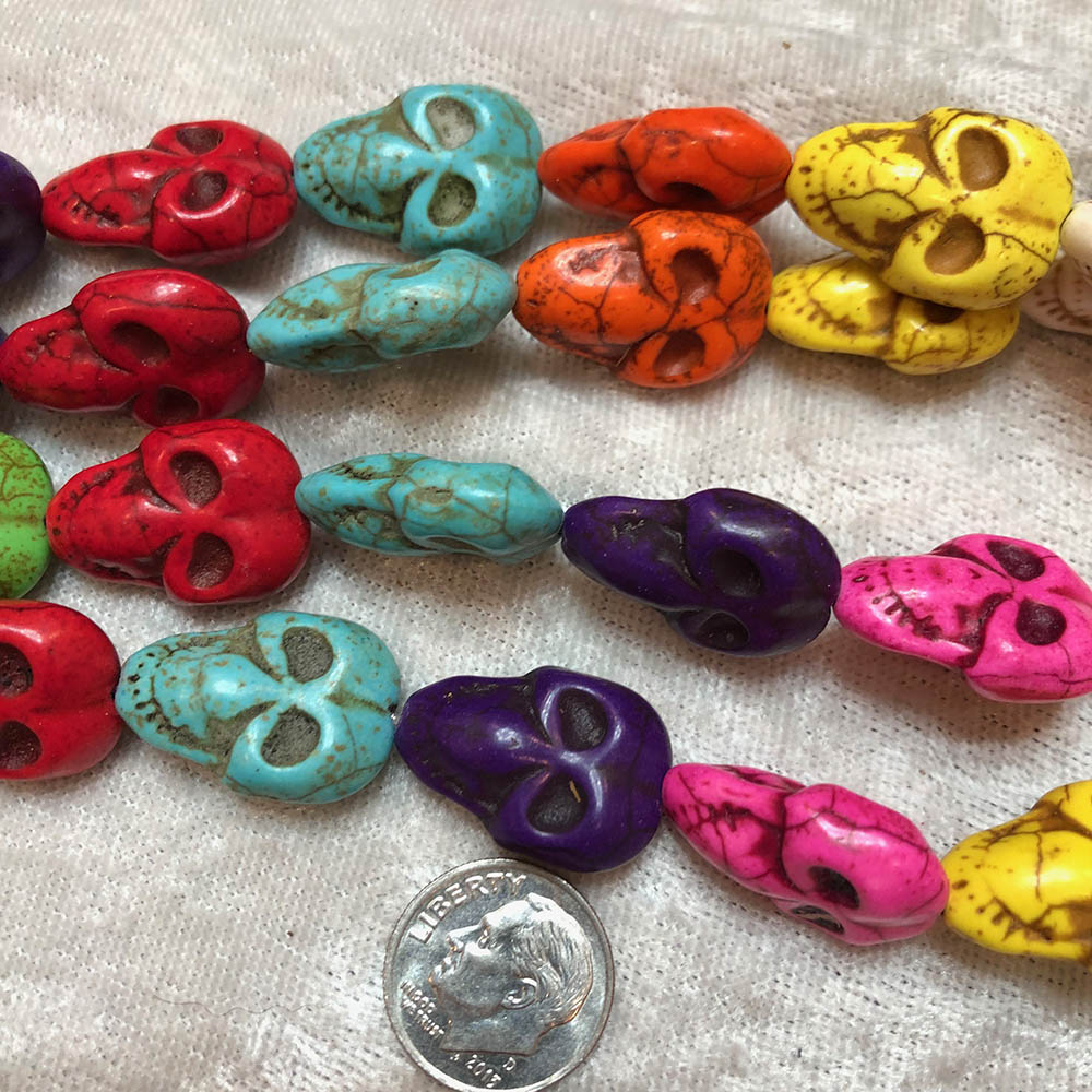 Large Multi Color Howlite Double Sided Smiling Skull Beads