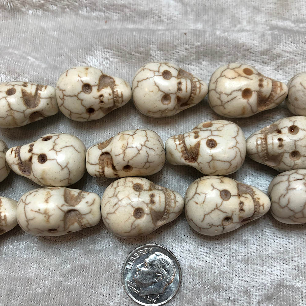 Large White Howlite Double Sided Skull Beads