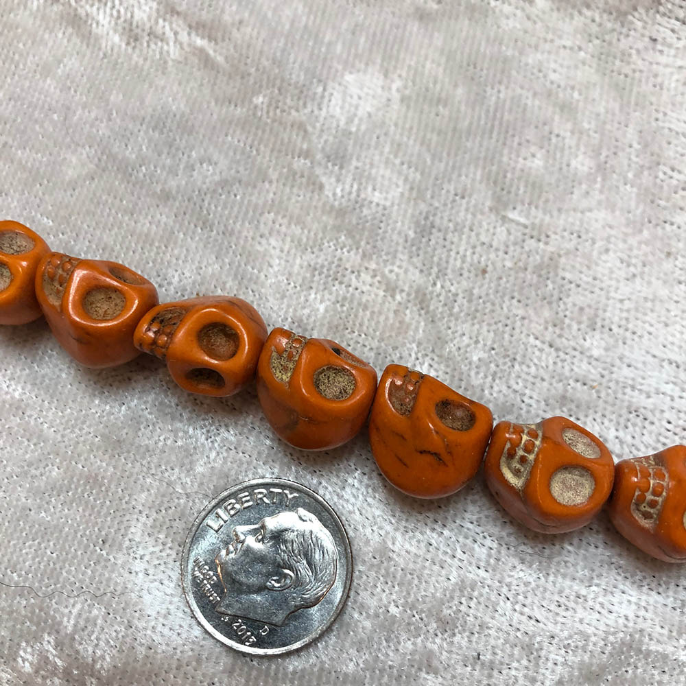 Medium Dark Orange Howlite Skull Beads