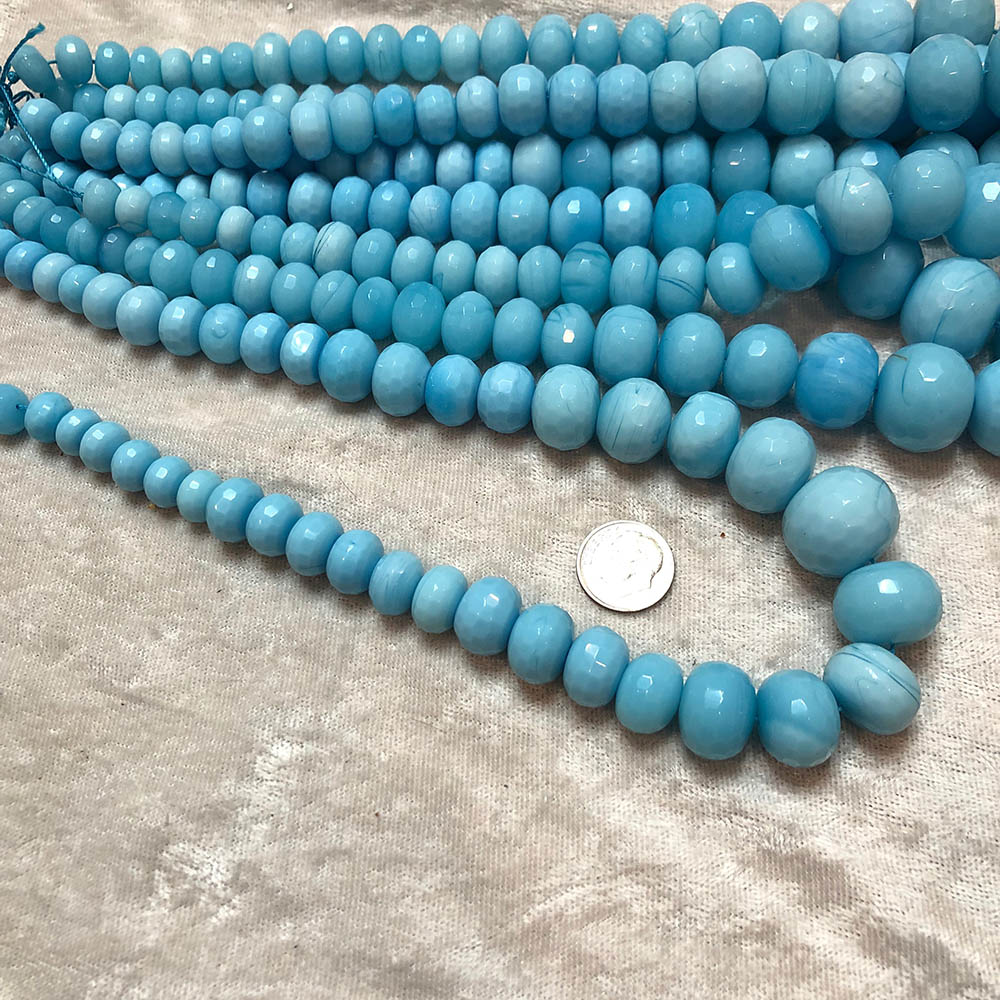 Light Blue Graduated Jade Faceted Rondelle Beads