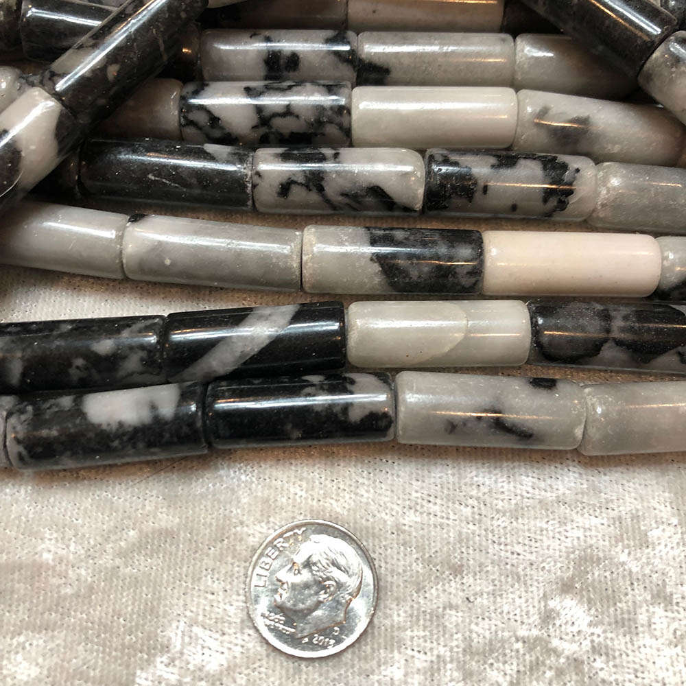 Large Gray Black Marble Tube Beads