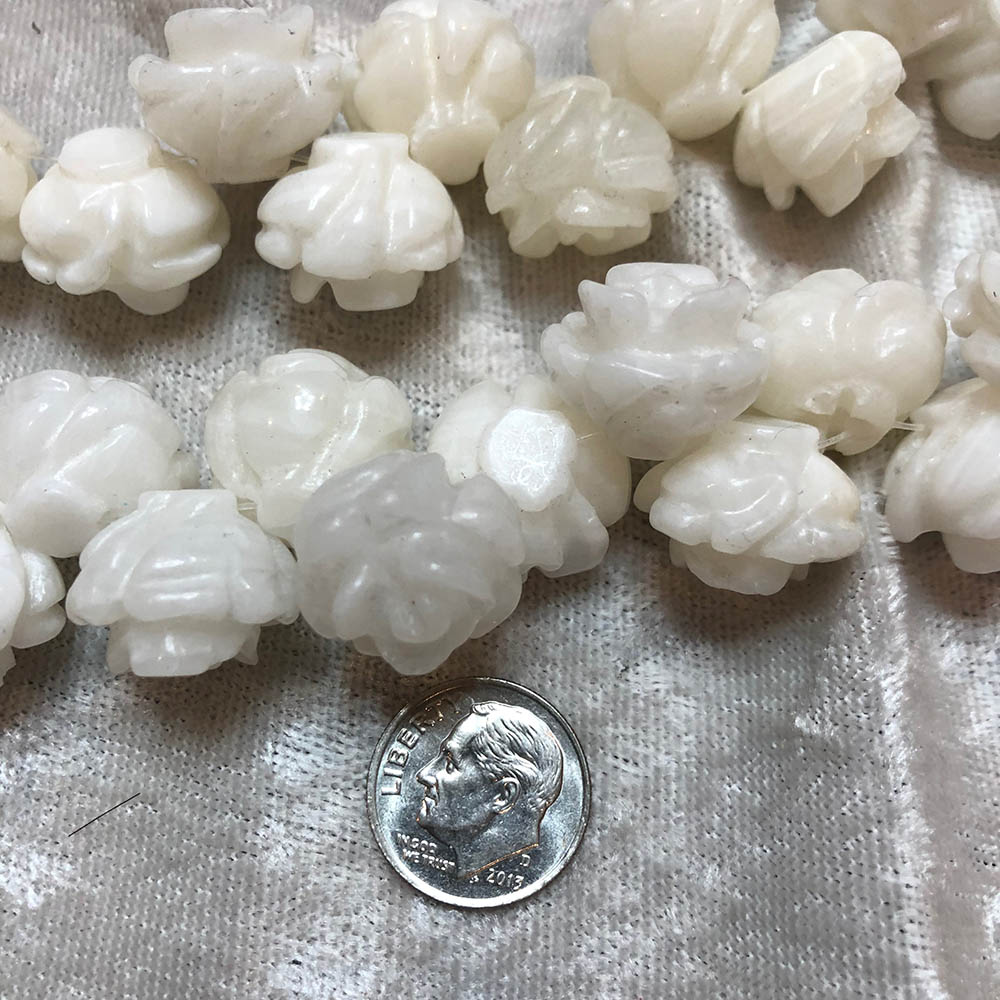 White Jade Carved Flower Bottom-Drilled Beads