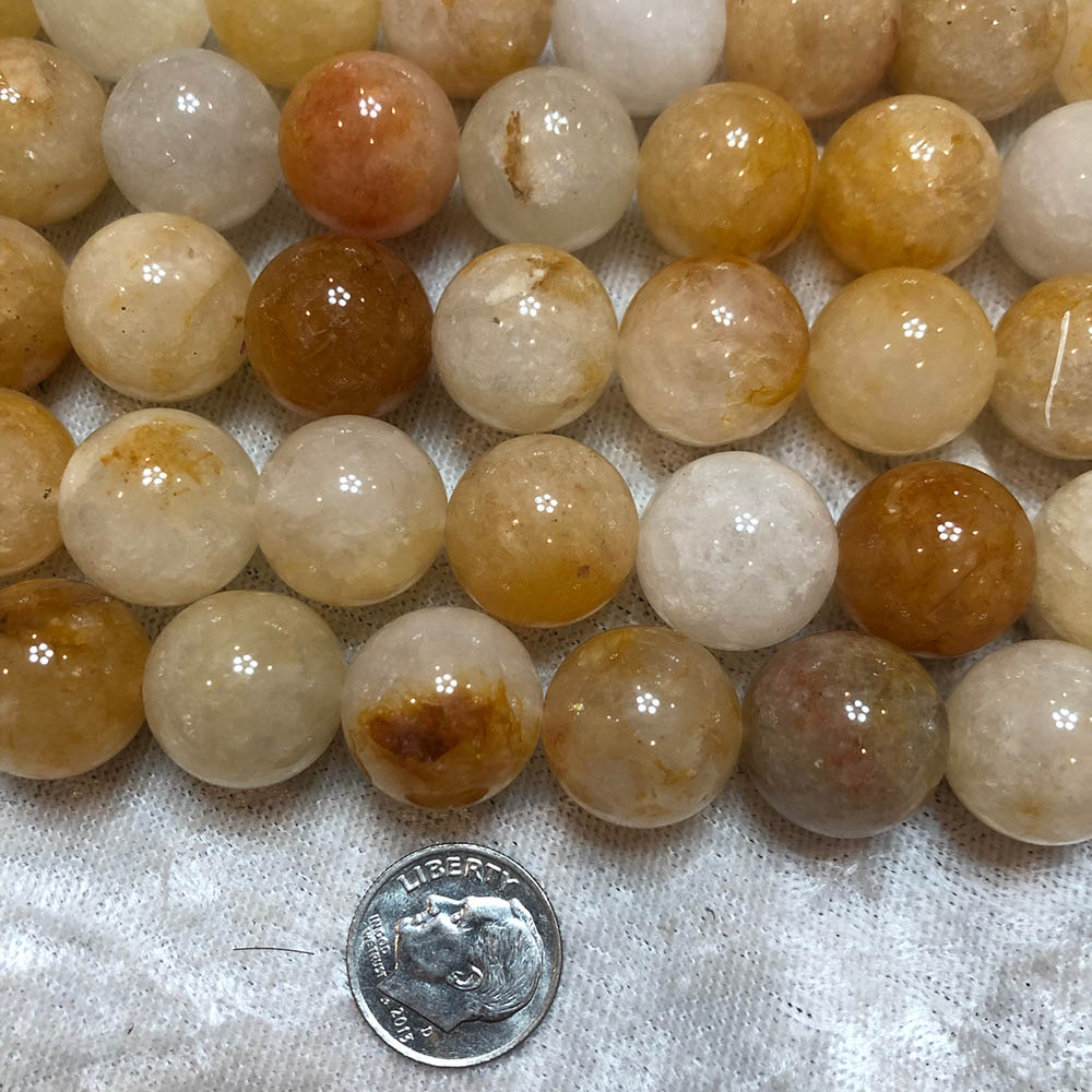 Yellow Honey Quartz Large Round Beads