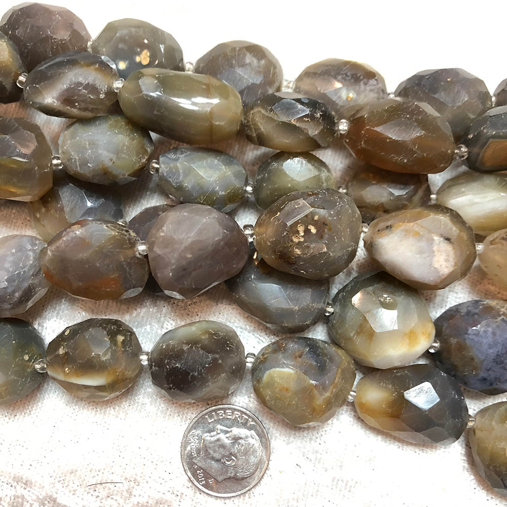 Large Brown Agate Faceted Nugget Beads