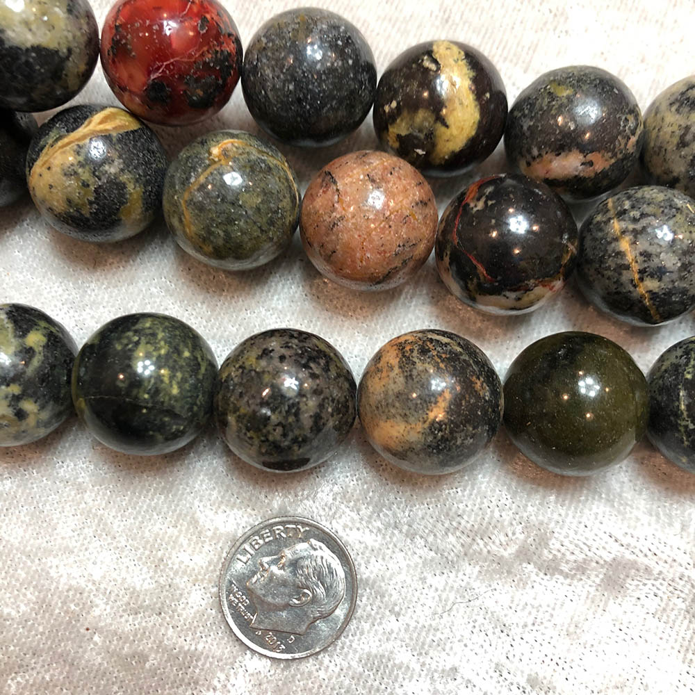 Large Black Yellow and Brown Granite Round Beads