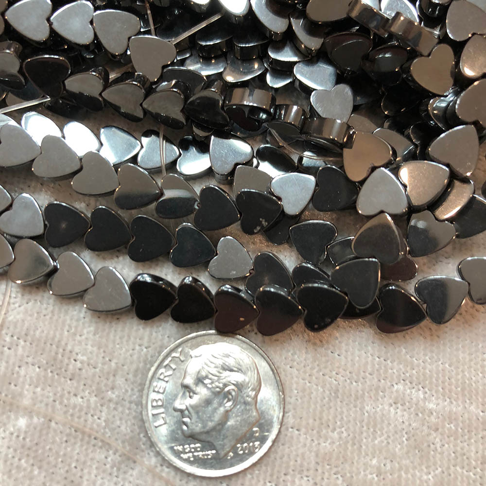 Small Hematite Flat Heart Shape Beads