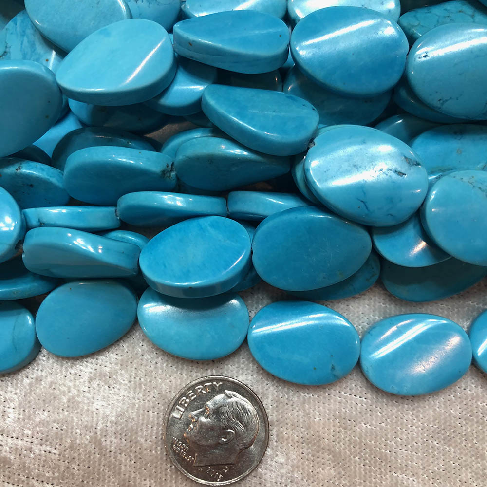 Large Turquoise Howlite Twist Flat Oval Beads