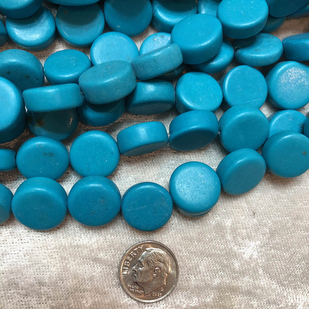 Large Sky Blue Turquoise Howlite Flat Disc Beads