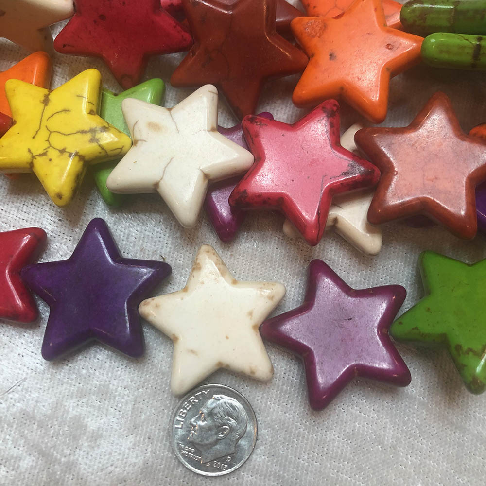 Large Multi Color Howlite Star Shape Beads