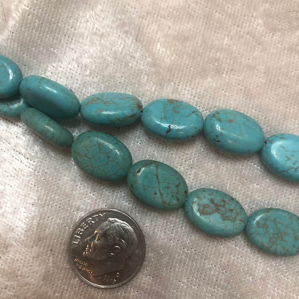 Medium Turquoise Blue Magnesite Flat Oval Beads