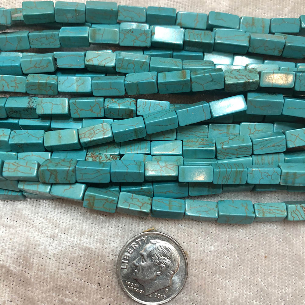 Medium Blue Turquoise Magnesite Rectangle Tube Beads