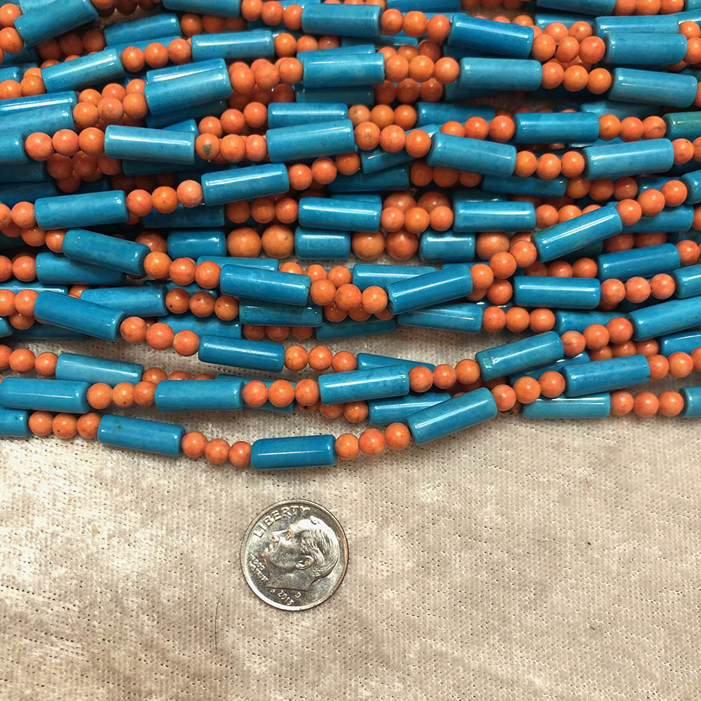 Medium Blue and Orange Howlite Tube and Round Beads