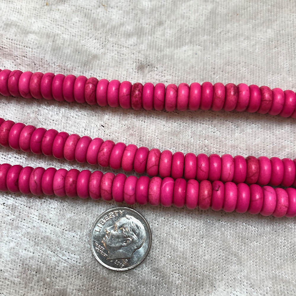 Large Hot Pink Howlite Rondelle Beads