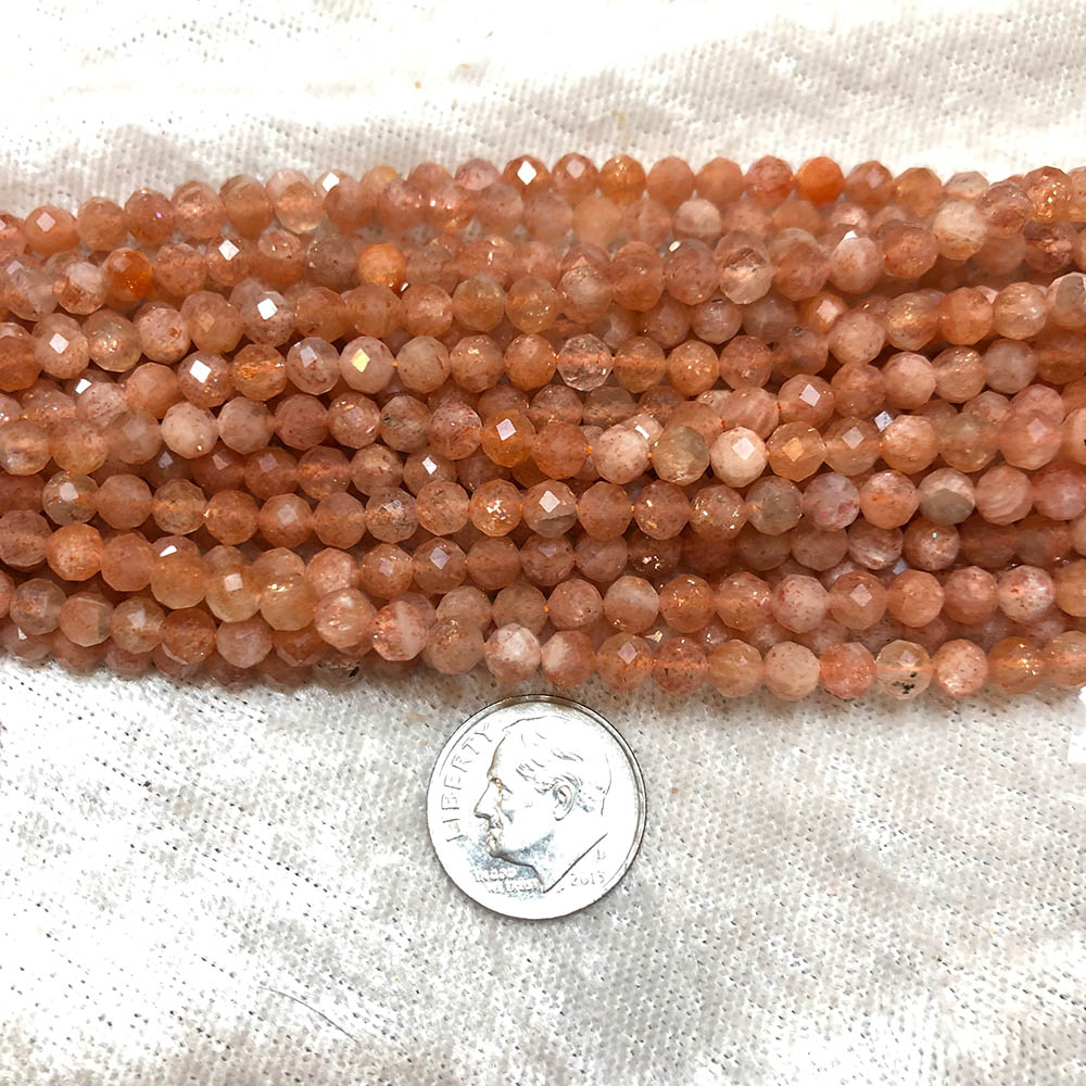 Small Sunstone Faceted Round Beads