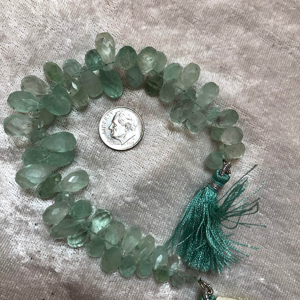 Green Fluorite Faceted Graduated Top-Drilled Drop Beads