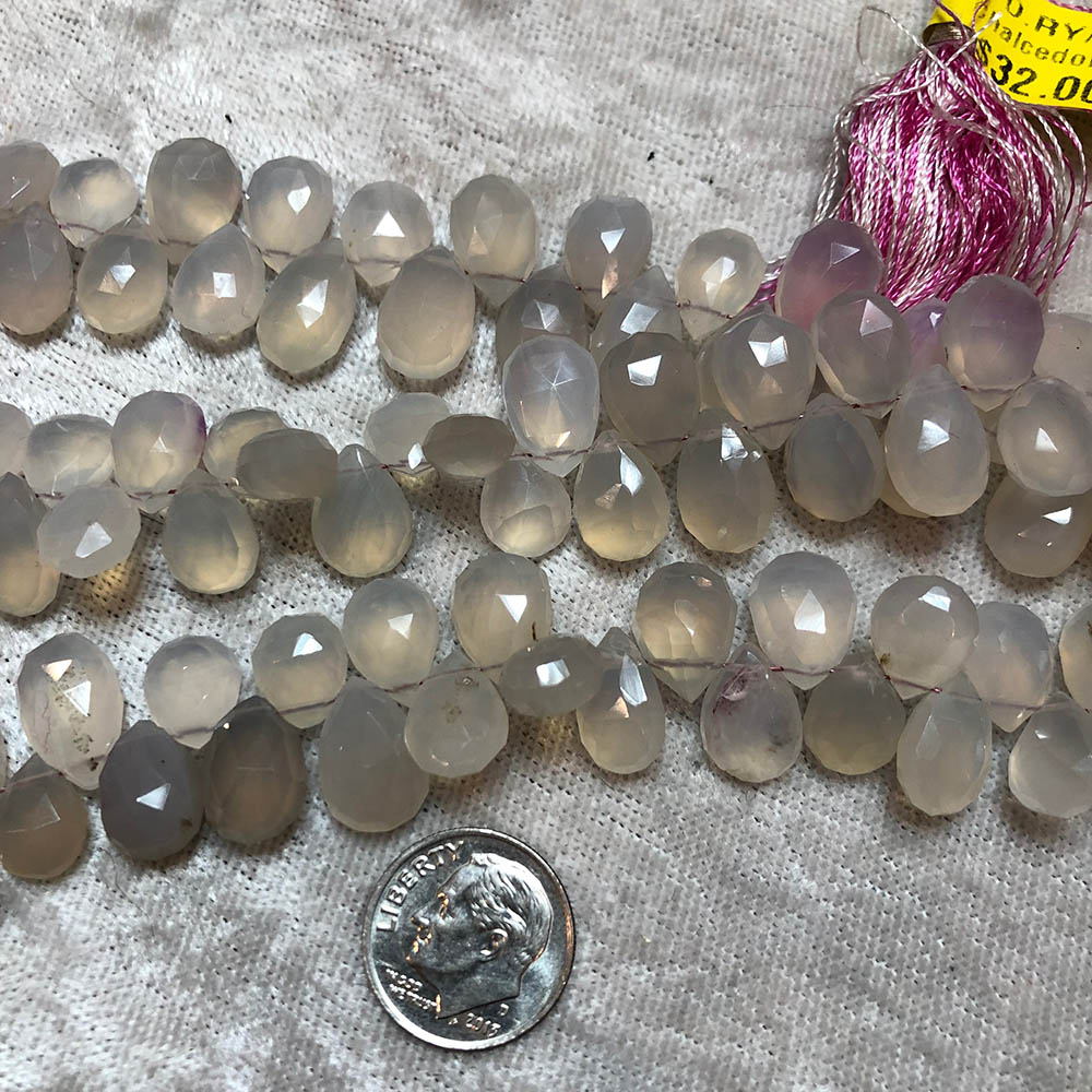 Light Pink Chalcedony Faceted Top Drilled Drop Beads