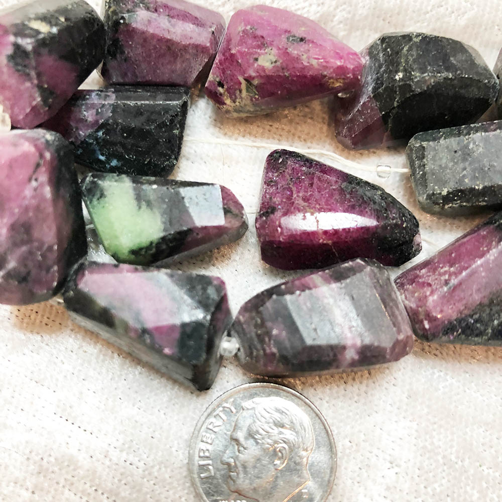 Ruby Zoisite Large Faceted Nugget Beads