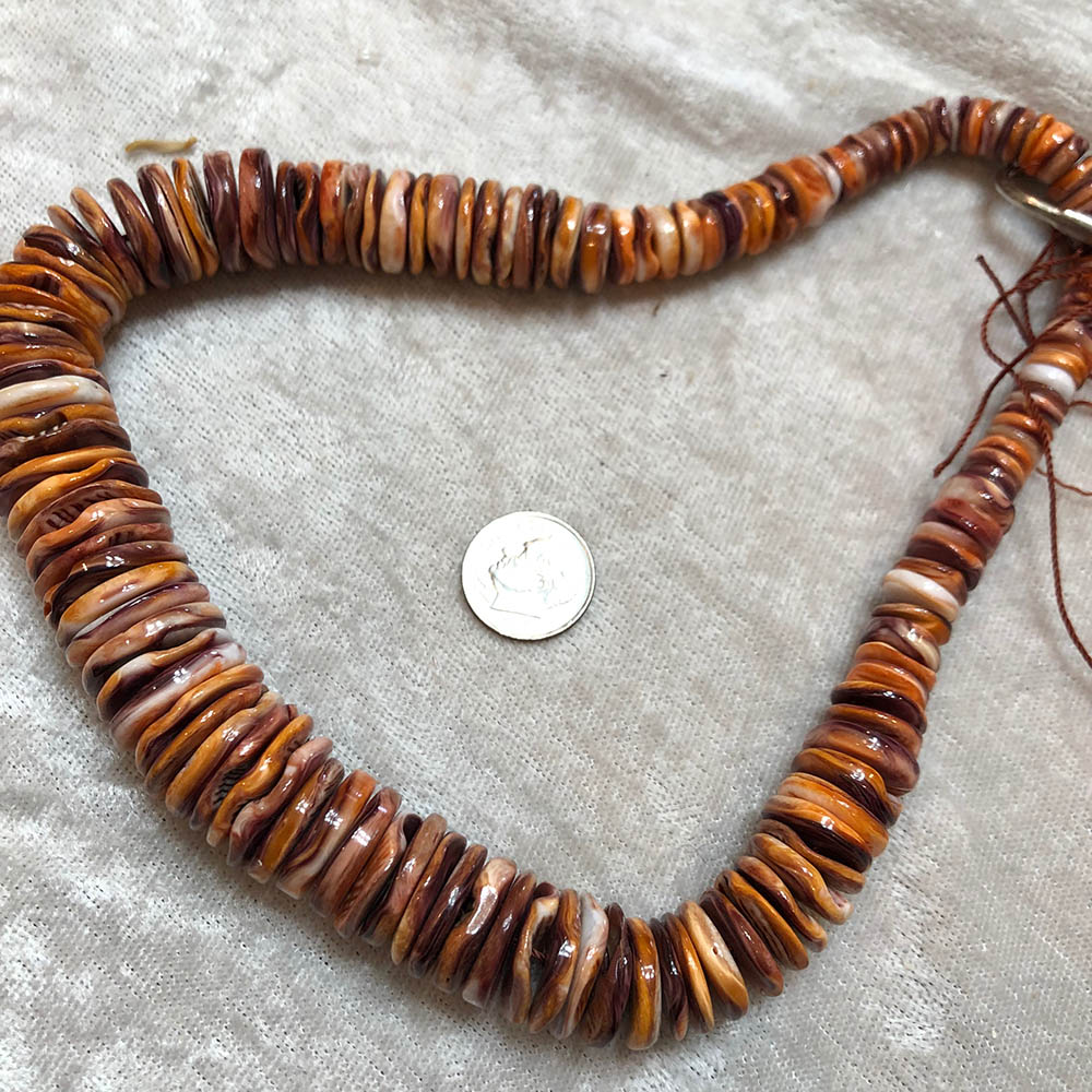 Orange Spiny Oyster Shell Graduated Smooth Heishi Beads