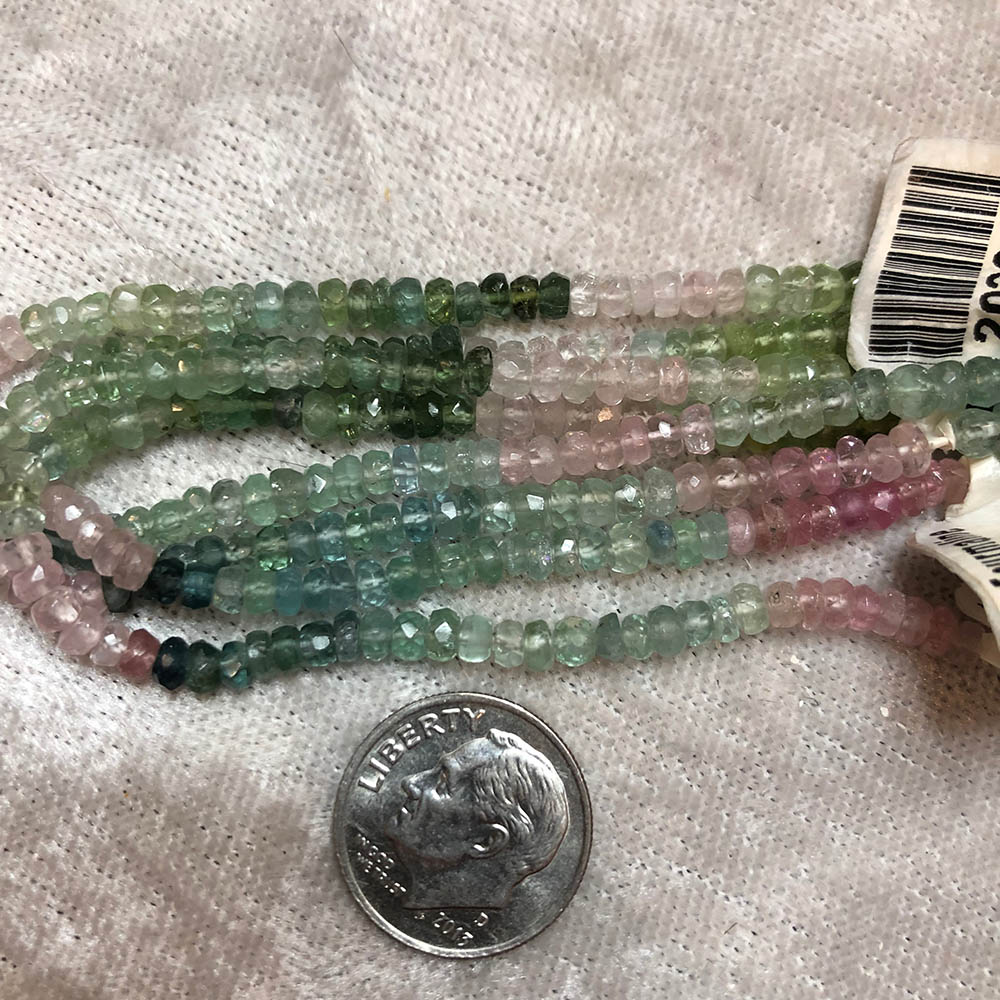 Small Light Rainbow Faceted Tourmaline Rondelle Beads