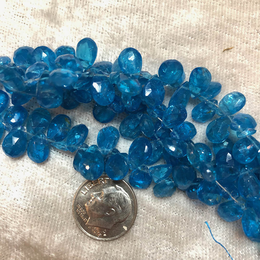 Small Faceted Blue Neon Apatite Top Drilled Drop Beads