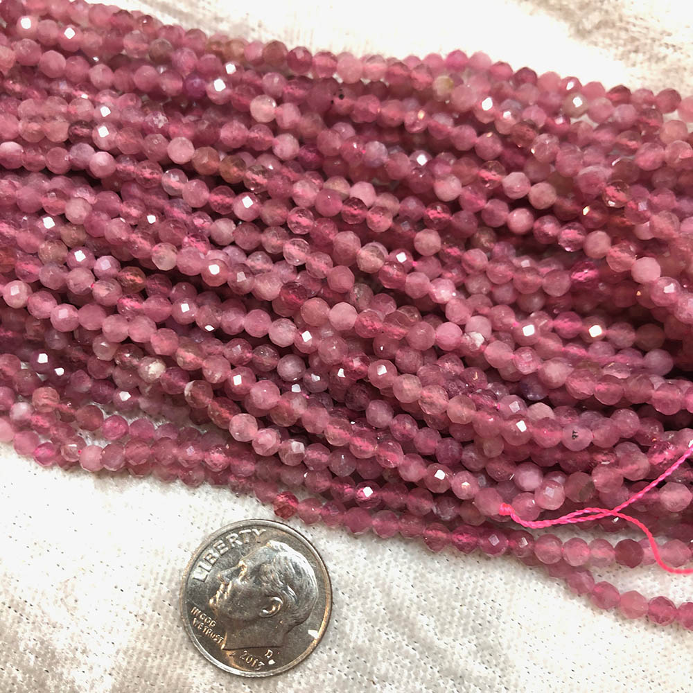 Small Faceted Pink Tourmaline Round Beads