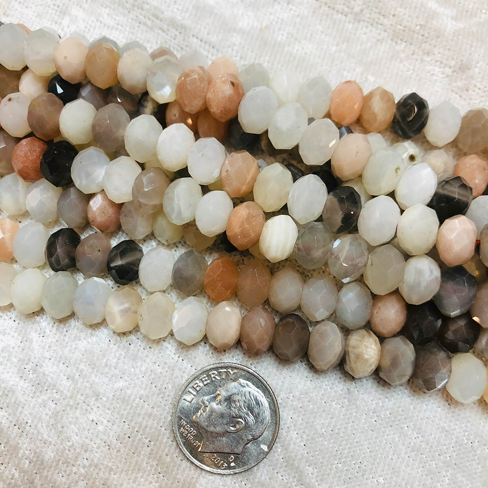 Medium Faceted Moonstone Rondelle Beads