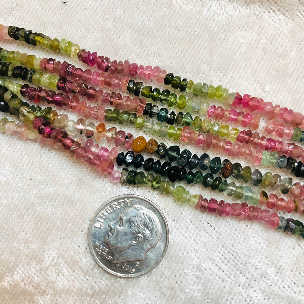 Small Faceted Rainbow Tourmaline Rondelle Beads