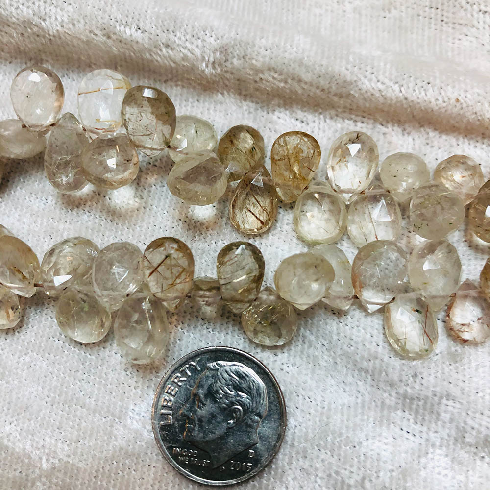 Small Faceted Rutilated Quartz Top Drilled Drop Beads