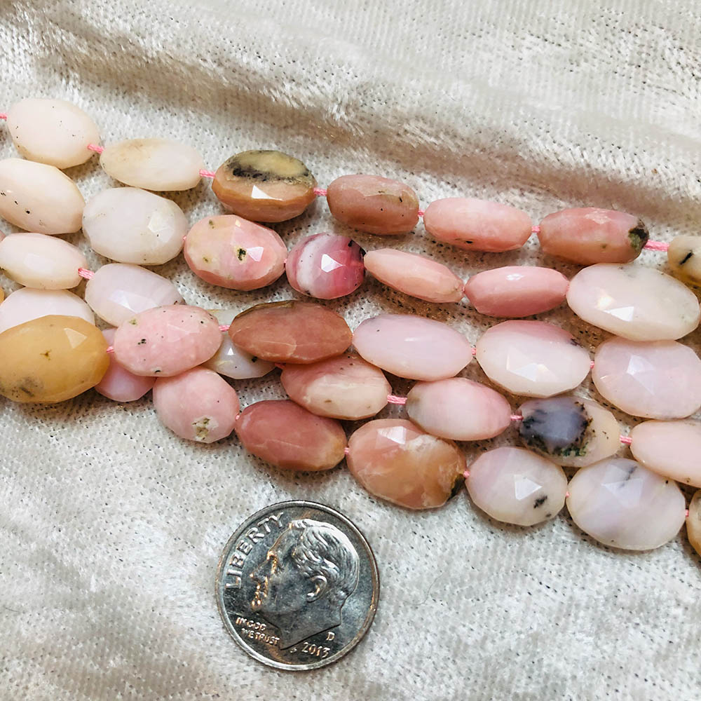 Medium Faceted Pink Opal Flat Oval Beads