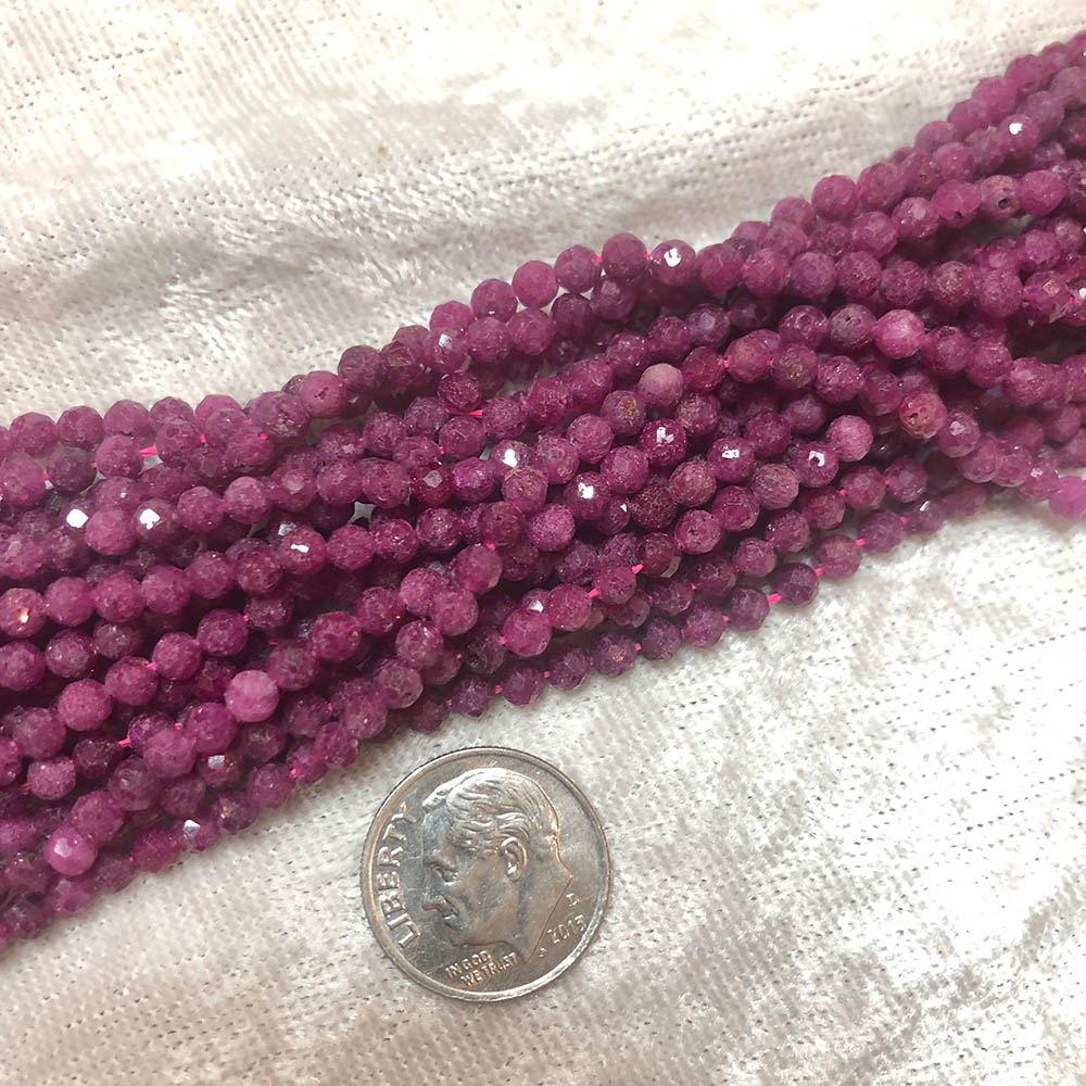 Small Pink Faceted Natural Ruby Round Beads