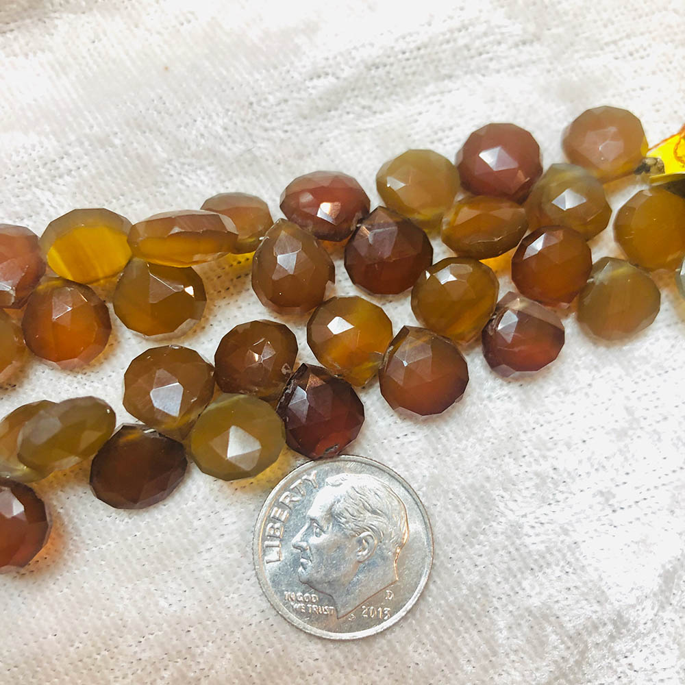 Small Flat Top Drilled Faceted Dark Brown Chalcedony Drop Shape Beads