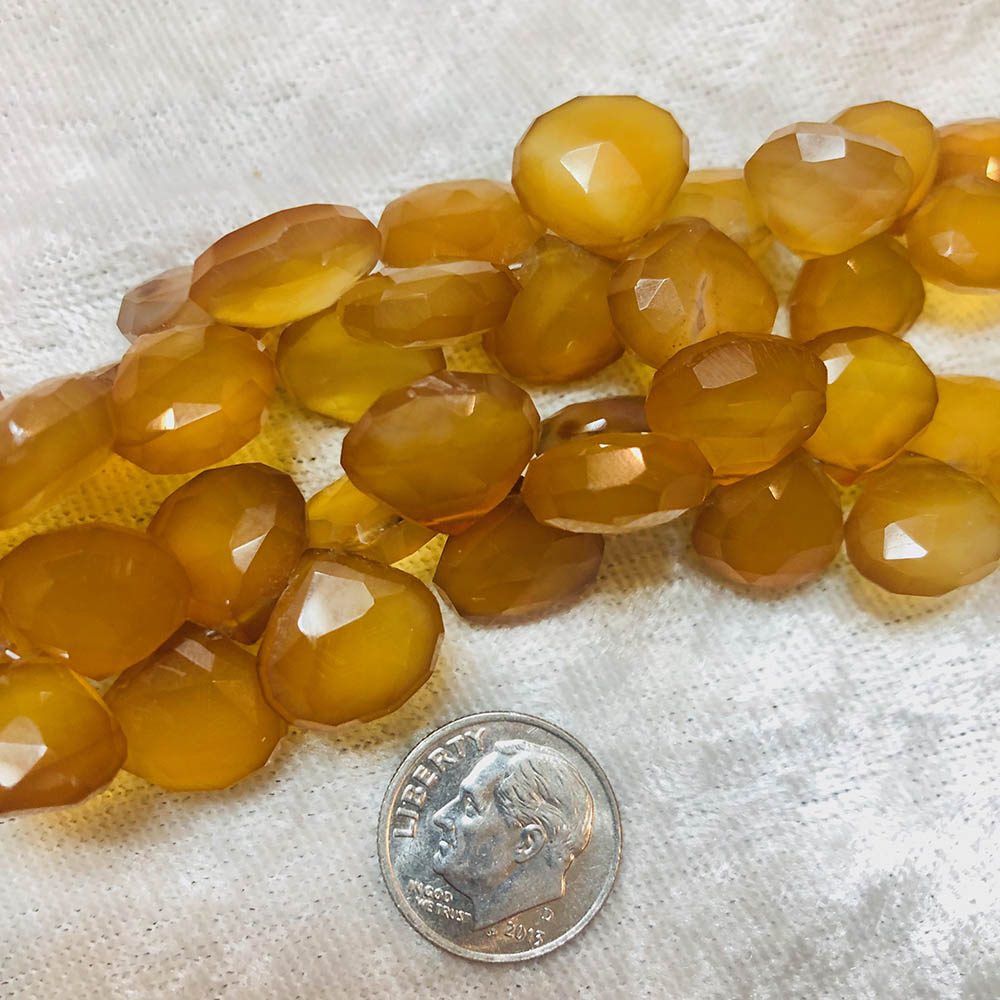 Medium Flat Top Drilled Faceted Light Brown Chalcedony Drop Shape Beads