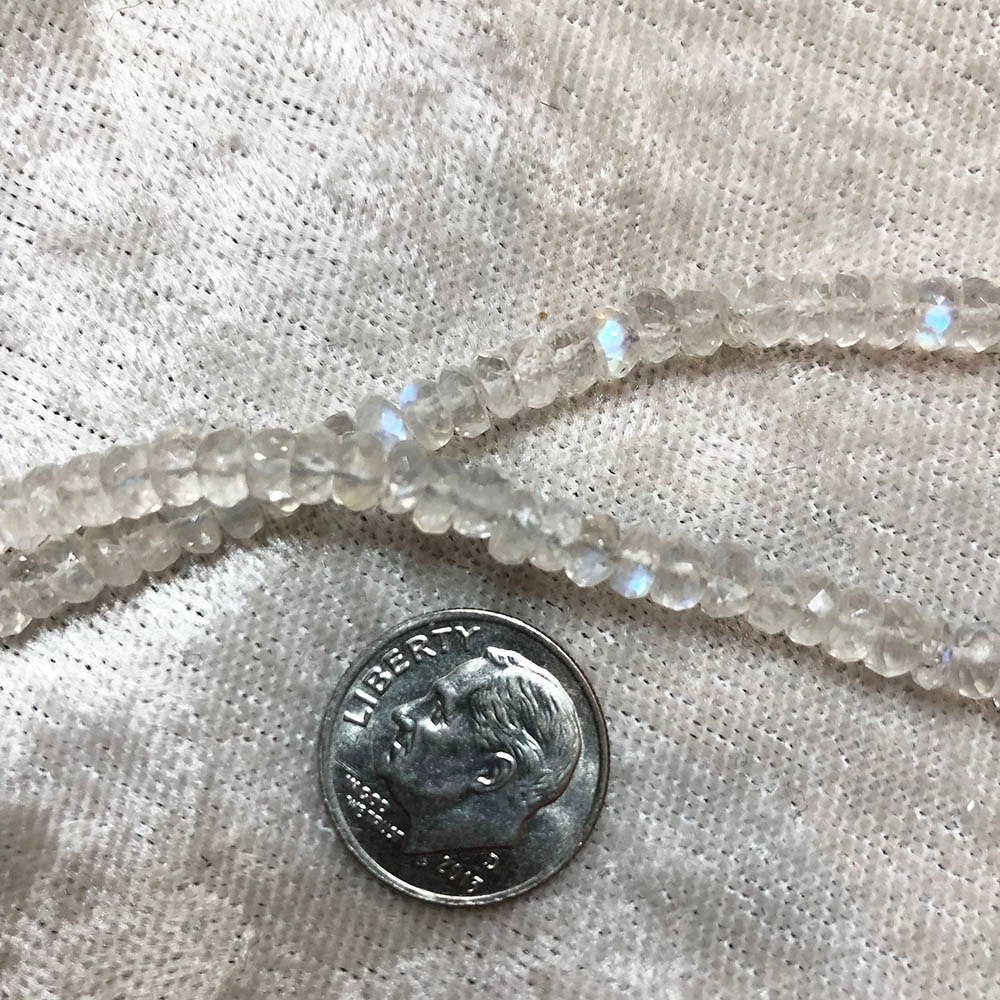 Small Faceted Clear White Rainbow Moonstone Rondelle Beads