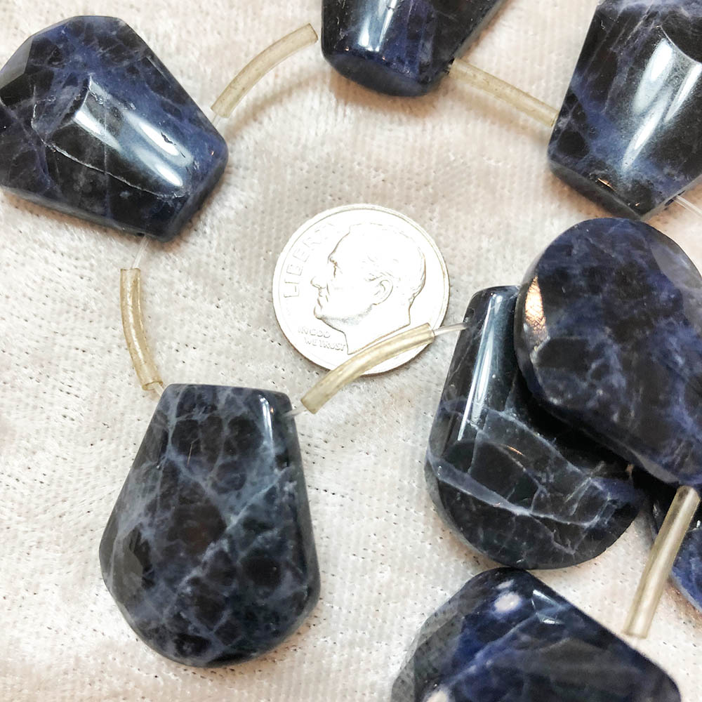 Large Smooth Faceted Top Drilled Sodalite Paddle Drop Shape Beads