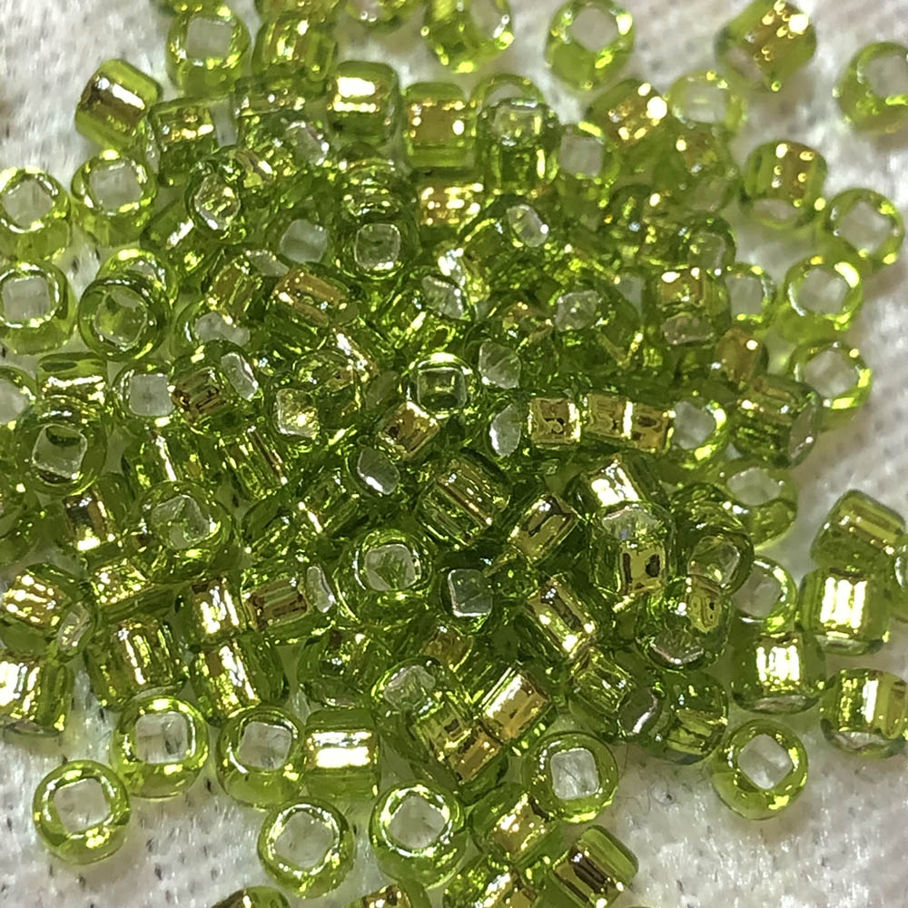 8/0 Transparent Silver Lined Bright Green 18 Japanese Seed Beads