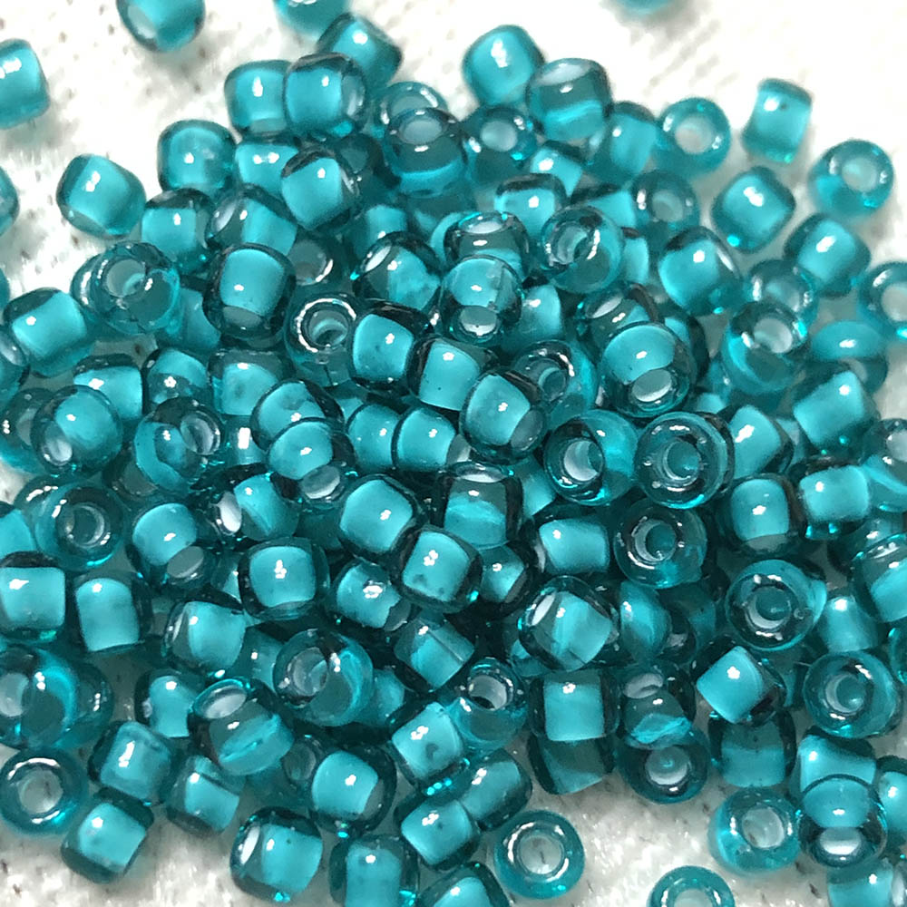 8/0 White Lined Teal 327C Japanese Seed Beads