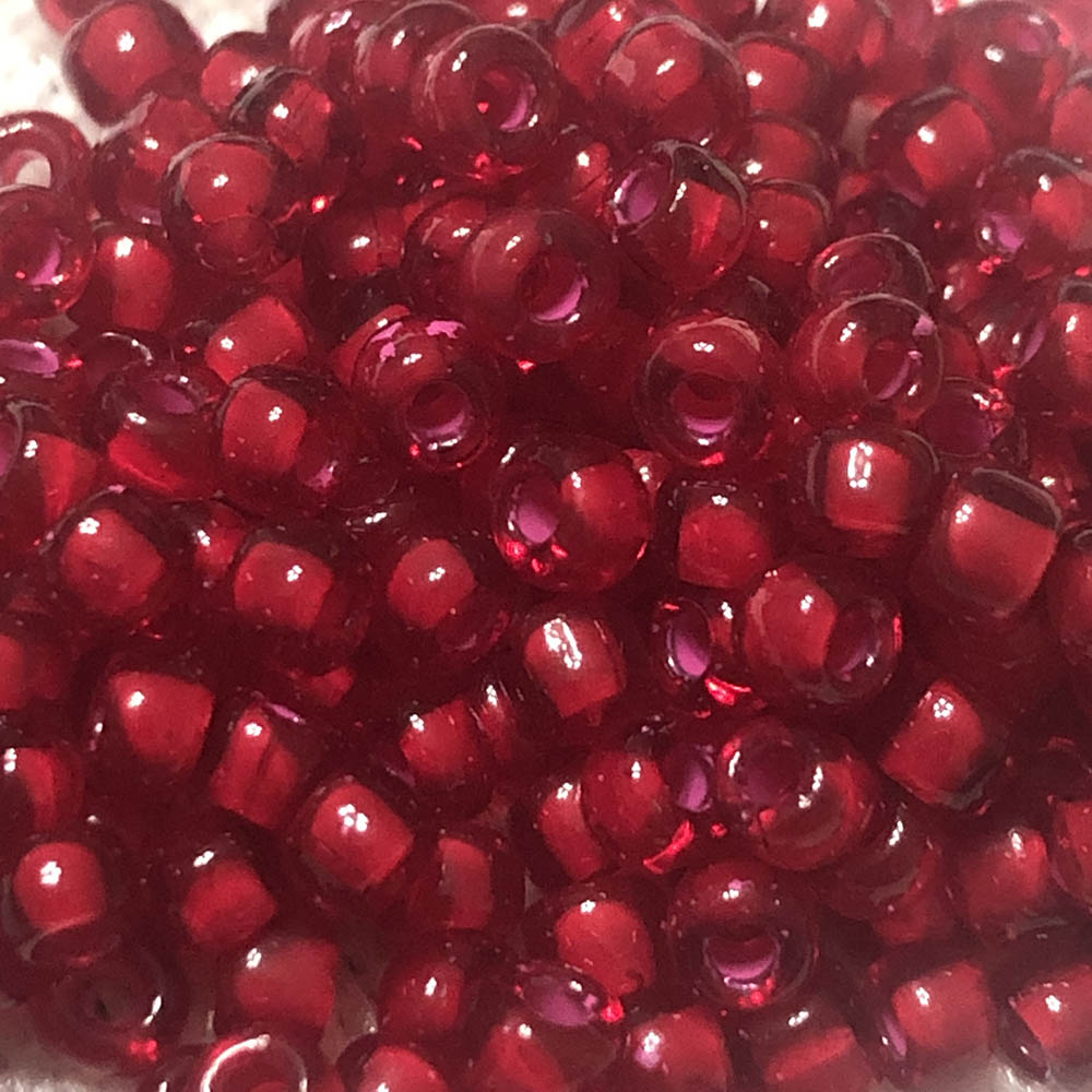 8/0 White Lined Cranberry 398R Japanese Seed Beads