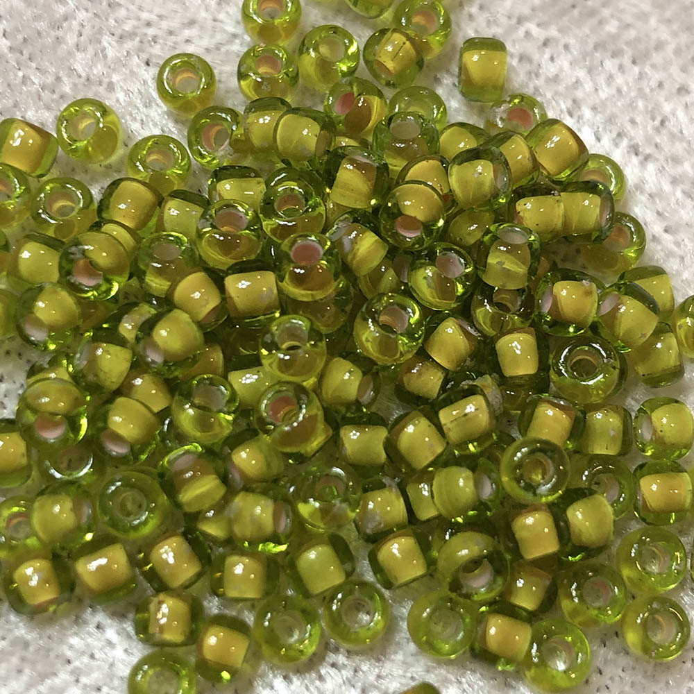 8/0 Transparent Color Lined Lime Green 398G Japanese Seed Beads