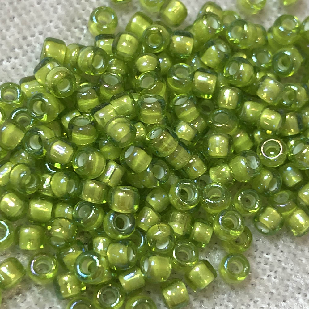 8/0 White Colorlined Lime Green AB 331D Japanese Seed Beads